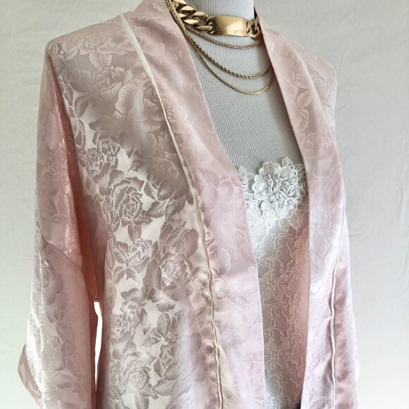 Vintage VS Pink Satin Jacquard Robe OS - Picture 8 of 10